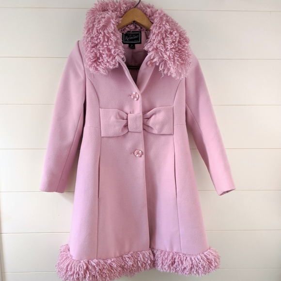 Rothschild Pink Bow Faux Fur Swing Coat 